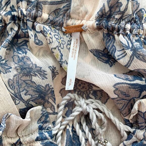 FREE PEOPLE Tassel Top Neutral Cream Floral Blouse Top Shirt – Small - Picture 11 of 13